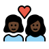 couple with heart, woman, woman, dark skin tone